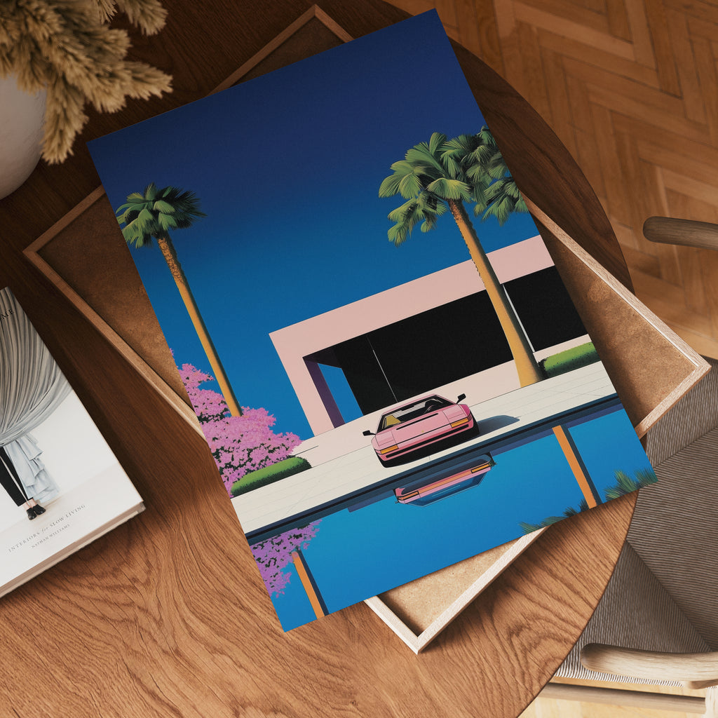 Rose Sportscar Hiroshi Retro – affisch med stilfullt motiv från Bozetto i hög kvalitet