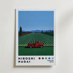 Mockup av Hiroshi Nagai Red Pickup affisch på vägg – köp enkelt hos Bozetto i hög kvalitet