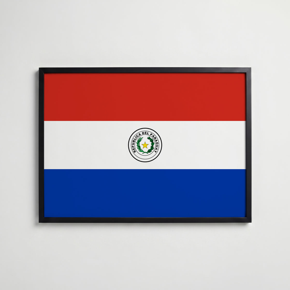 Paraguay National Flag Poster i svart ram – stilren konsttryck som väggdekor från Bozetto
