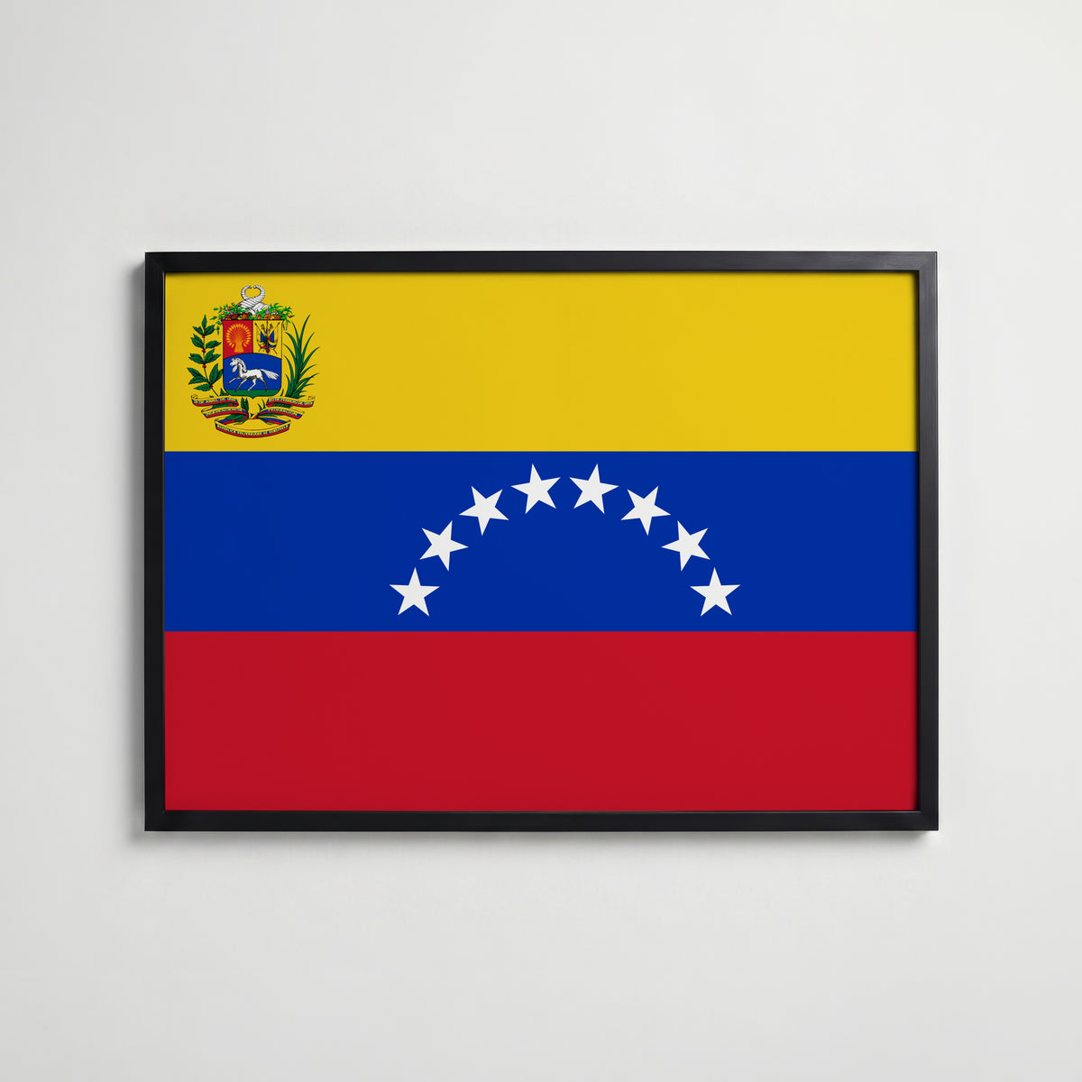 Venezuela National Flag Poster i svart ram – stilren konsttryck som väggdekor från Bozetto