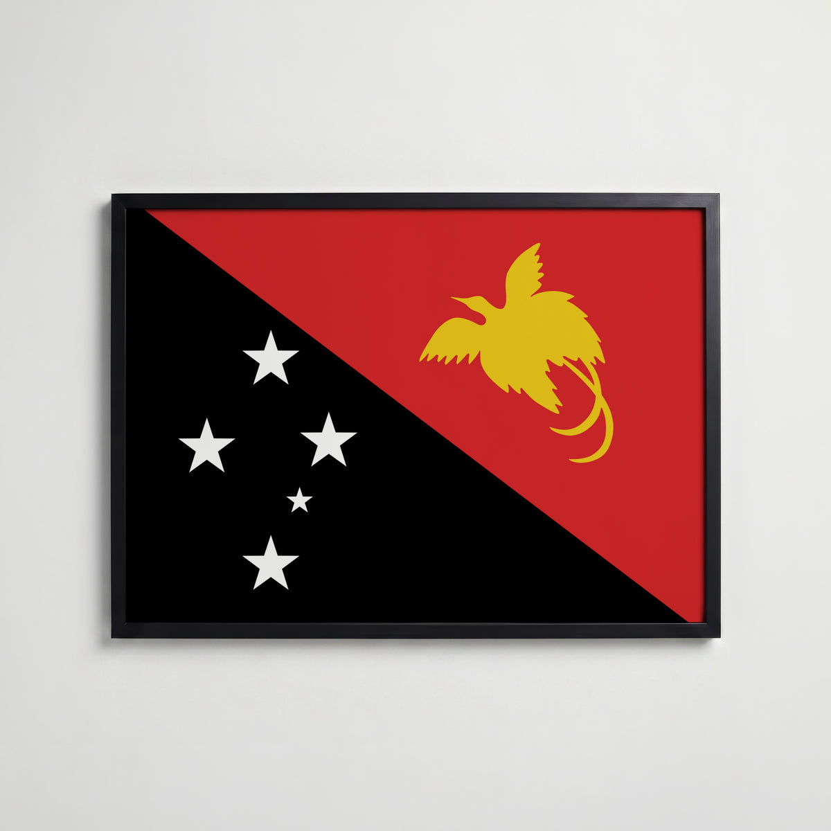 Papua New Guinea National Flag Poster i svart ram – stilren konsttryck som väggdekor från Bozetto