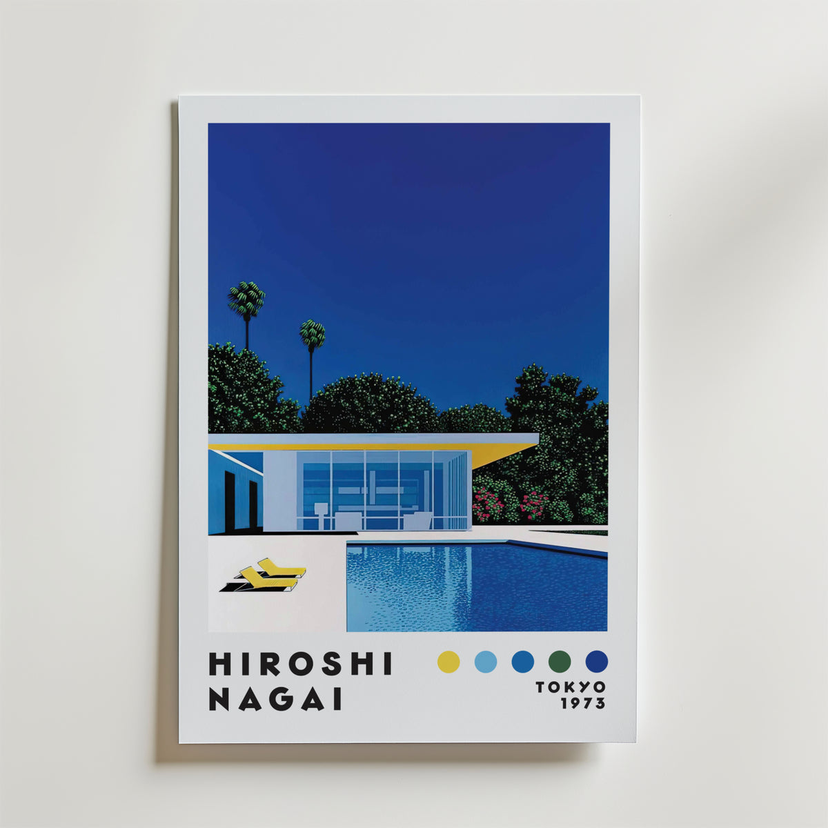 Mockup av Hiroshi Nagai Poolside Villa affisch på vägg – köp enkelt hos Bozetto i hög kvalitet
