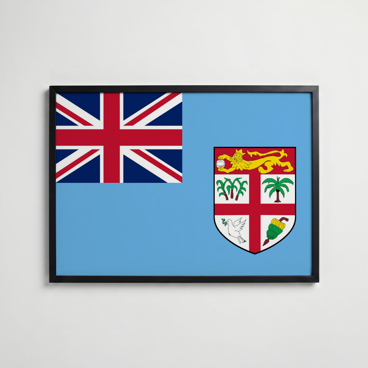 Fiji National Flag Poster i svart ram – stilren konsttryck som väggdekor från Bozetto