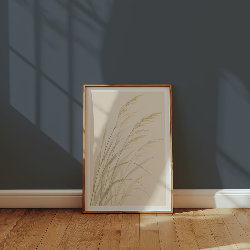 Whispering Reeds affisch i minimalistiskt sovrum – köp enkelt hos Bozetto i hög kvalitet