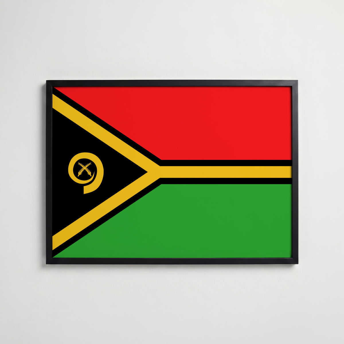 Vanuatu National Flag Poster i svart ram – stilren konsttryck som väggdekor från Bozetto