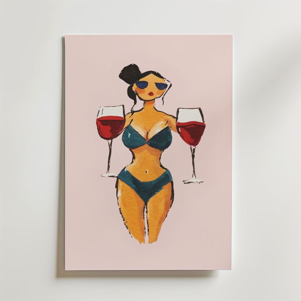 Wine Babe – stilfullt konsttryck från Bozetto, tryckt på matt finpapper i hög tryckkvalitet