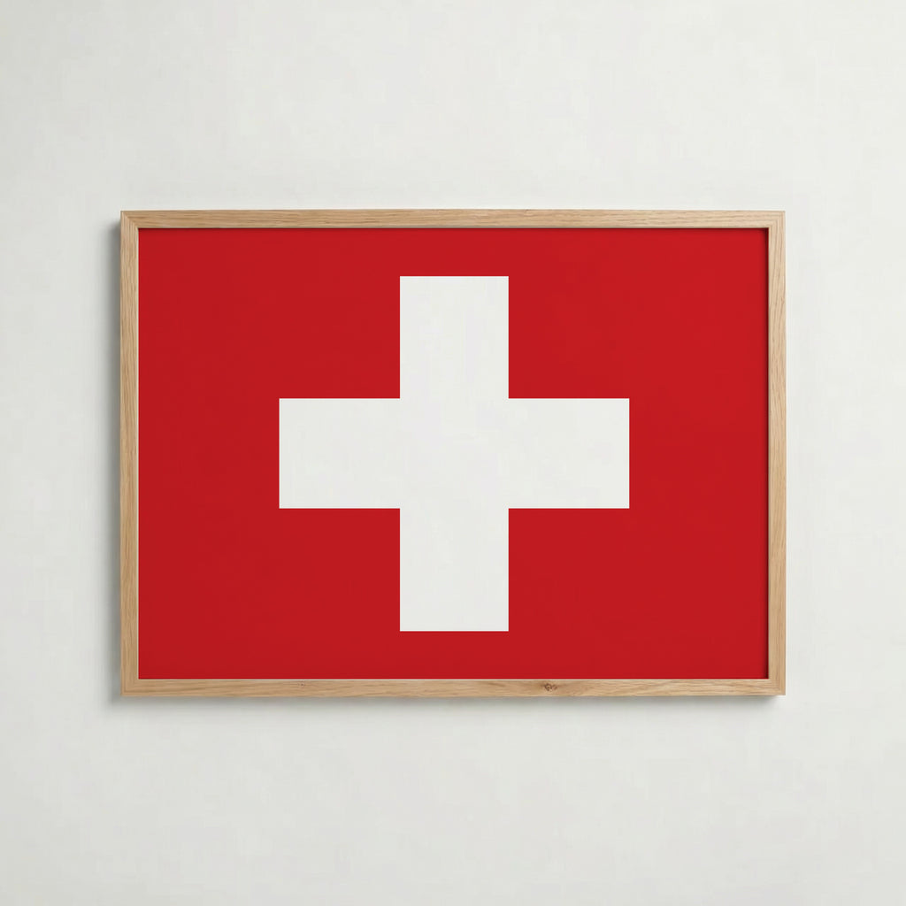 Switzerland National Flag Poster i ekram – inramad konsttryck för stilren inredning hos Bozetto