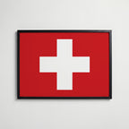 Switzerland National Flag Poster i svart ram – stilren konsttryck som väggdekor från Bozetto