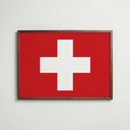 Switzerland National Flag Poster i valnötsram – varm konstaffisch för hemmet från Bozetto
