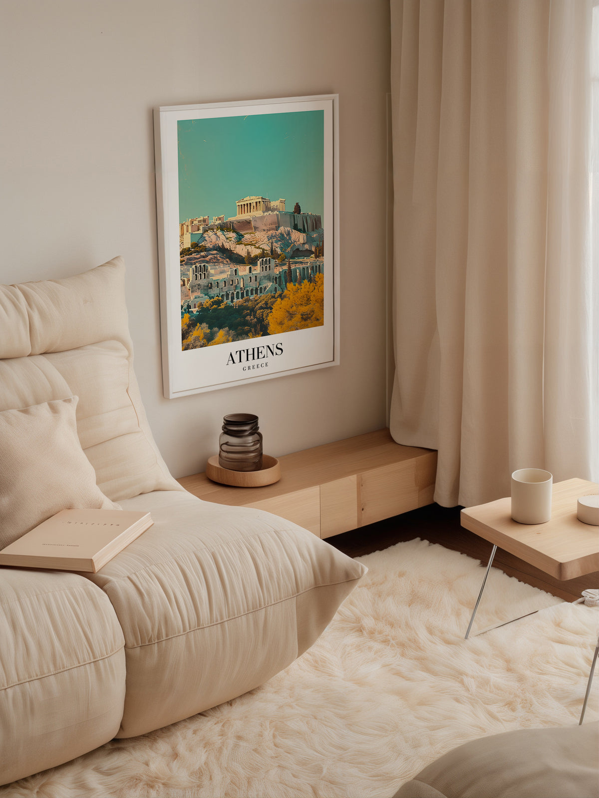 The Athens poster visualiserad på vägg – se rätt storlek med mockup från Bozetto
