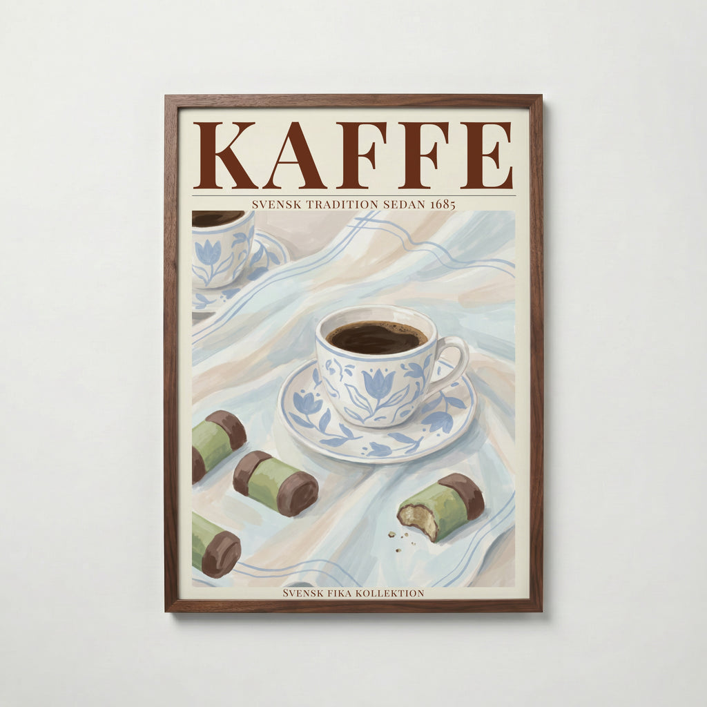 Kaffe affisch i valnötsram – mörkbrun inramning med exklusiv känsla, Bozetto i hög tryckkvalitet