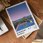 Väggmockup av Hiroshi Nagai Rooftop Christmas affisch på ljus vägg – Bozetto konsttryck