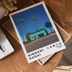 Väggmockup med Hiroshi Nagai Palm Street – köp enkelt hos Bozetto affisch i hög kvalitet