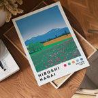 Väggmockup med Hiroshi Nagai Meadow Horizon – köp enkelt hos Bozetto affisch i hög kvalitet