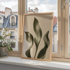 Swaying Leaf Trio affisch i minimalistiskt sovrum – köp enkelt hos Bozetto i hög kvalitet