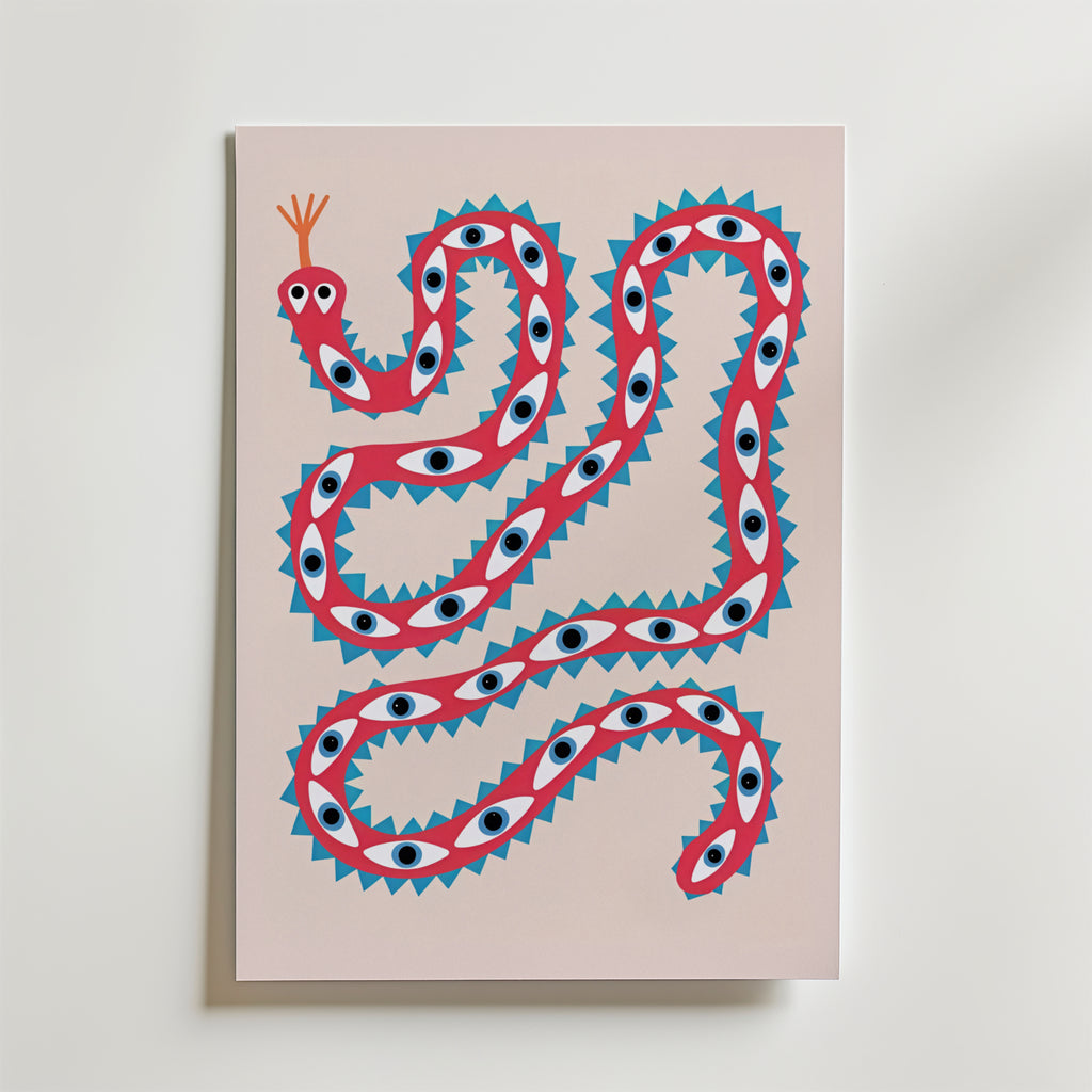 Playful Snake Art – stilfullt konsttryck från Bozetto, tryckt på matt finpapper i hög tryckkvalitet