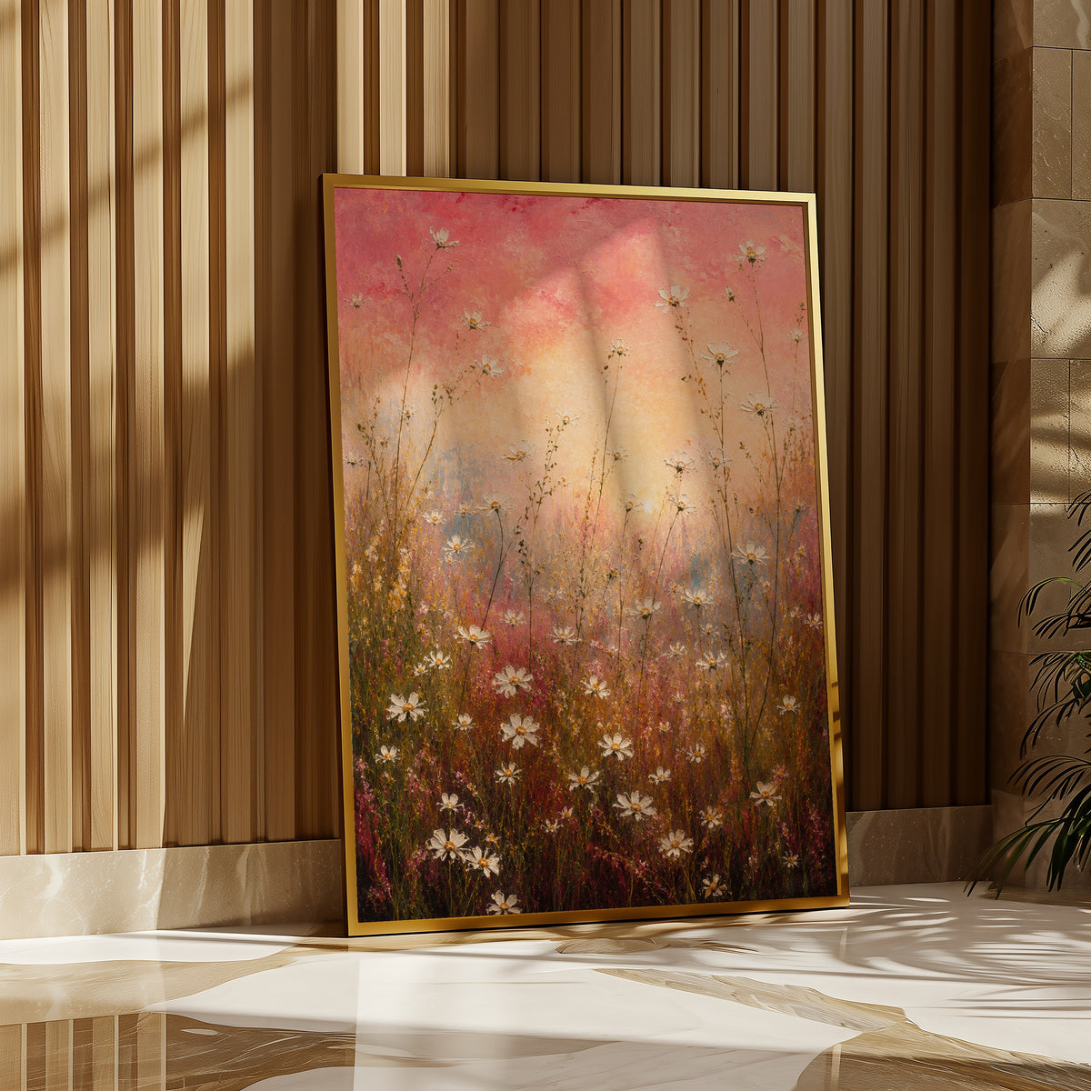 Blush Meadow affisch i minimalistiskt sovrum – köp enkelt hos Bozetto i hög kvalitet