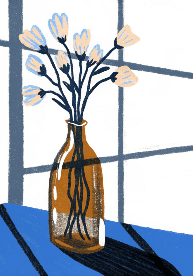 Tulip In Vase konsttryck på vit bakgrund – elegant Bozetto affisch för hemmet i hög tryckkvalitet