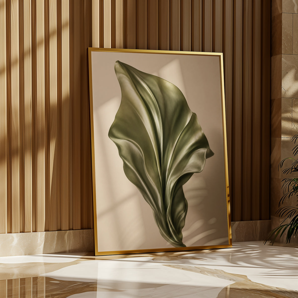 Velvet Leaf Curl affisch i ljust minimalistiskt vardagsrum – köp enkelt hos Bozetto