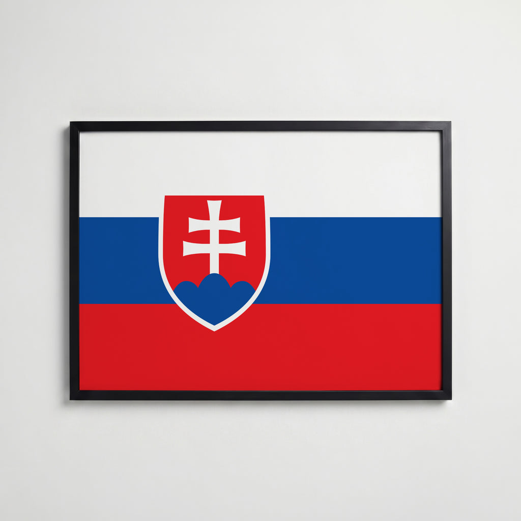 Slovakia National Flag Poster i svart ram – stilren konsttryck som väggdekor från Bozetto