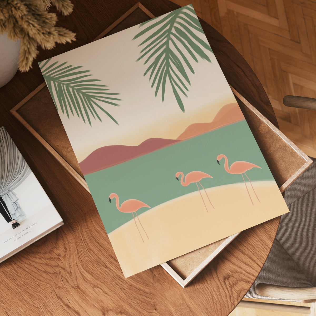 Flamingo Bay poster visad rakt fram – Bozetto affisch i hög tryckkvalitet i hög tryckkvalitet