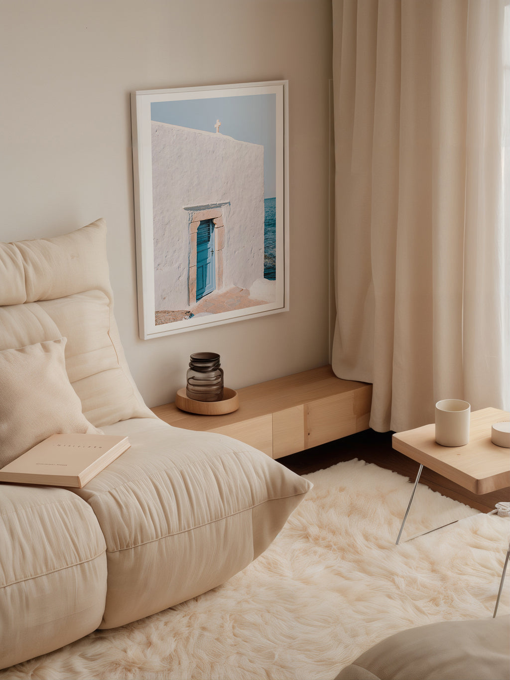 Mockup av Aegean Breeze Window affisch på vägg – köp enkelt hos Bozetto i hög kvalitet