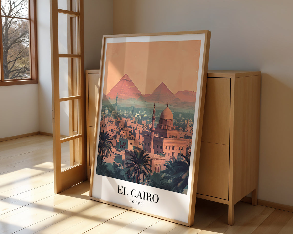 Väggmockup av Echoes Of Cairo affisch på ljus tegelvägg – Bozetto konsttryck i hög tryckkvalitet