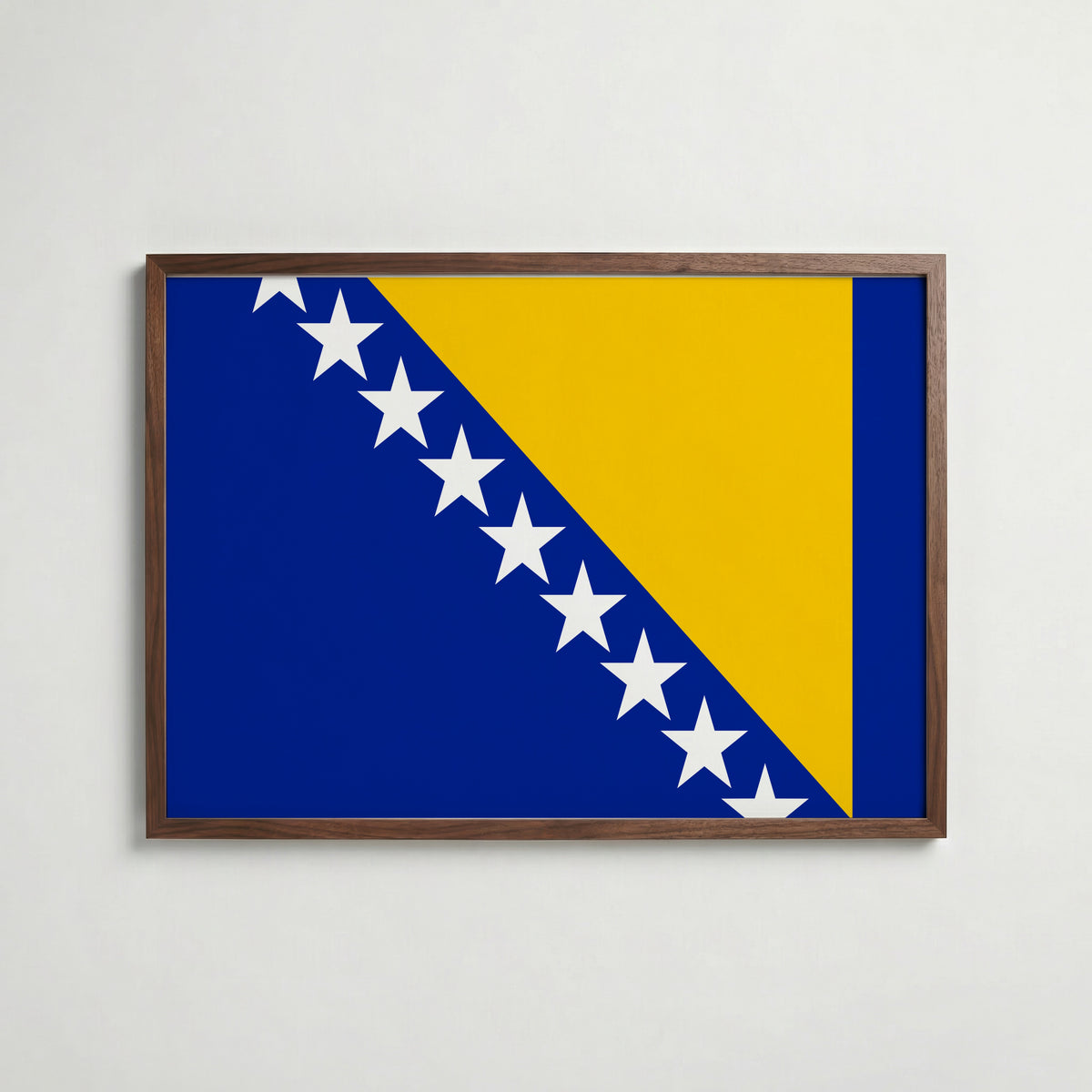 Bosnia and Herzegovina National Flag Poster i valnötsram – varm konstaffisch för hemmet från Bozetto