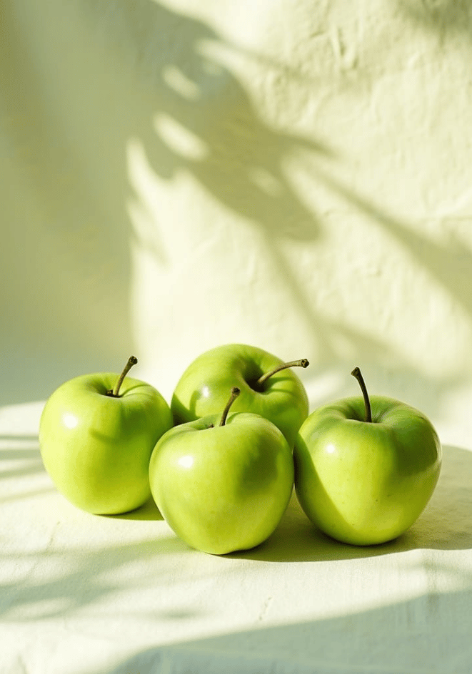 Green Apple konsttryck på vit bakgrund – elegant Bozetto affisch för hemmet i hög tryckkvalitet