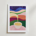 Retro Coffee in Space – stilfullt konsttryck från Bozetto, tryckt på matt finpapper