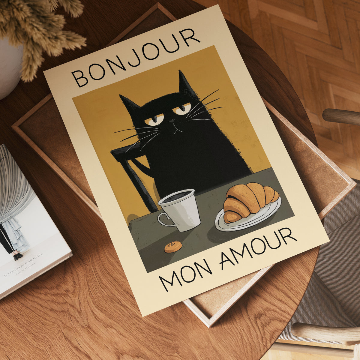 Parisian Cat Breakfast – affisch med snyggt motiv, köp enkelt hos Bozetto i flera storlekar