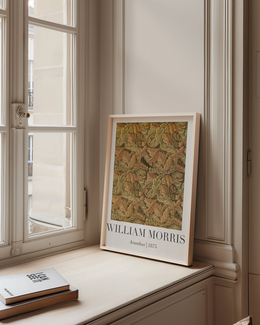 Mockup av William Morris Acanthus 1875 affisch på vägg – köp enkelt hos Bozetto i hög kvalitet