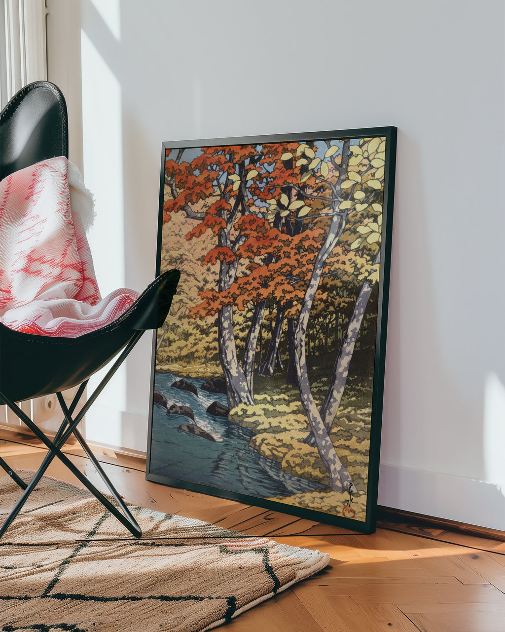Autumn at Oirase Kawase affisch i ljust minimalistiskt vardagsrum – köp enkelt hos Bozetto