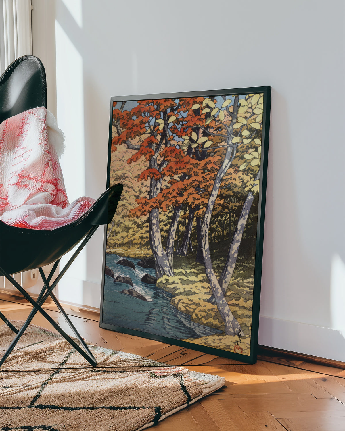 Autumn at Oirase Kawase affisch i ljust minimalistiskt vardagsrum – köp enkelt hos Bozetto