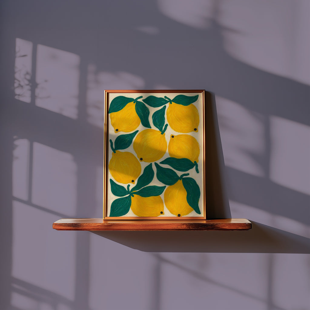 Sunny Lemons affisch i minimalistiskt sovrum – köp enkelt hos Bozetto i hög kvalitet