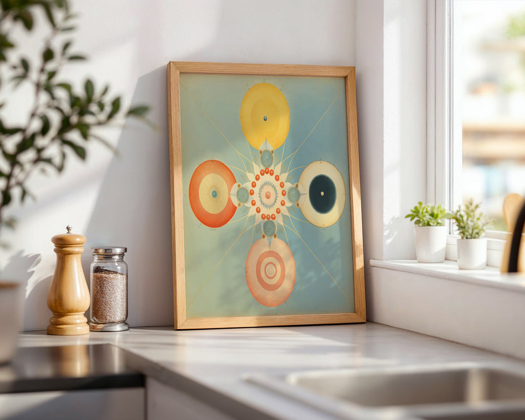 Väggmockup med Hilma af Klint The Four – köp enkelt hos Bozetto affisch i hög kvalitet