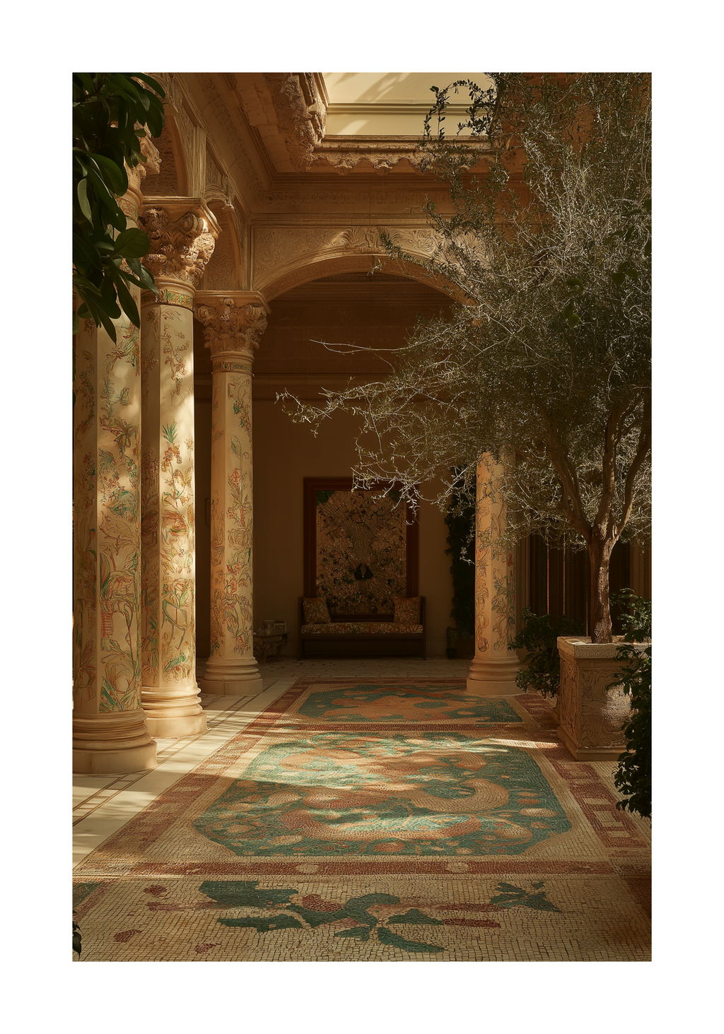 Mediterranean Courtyard Poster – modern konst och stilren konsttryck för hemmet hos Bozetto