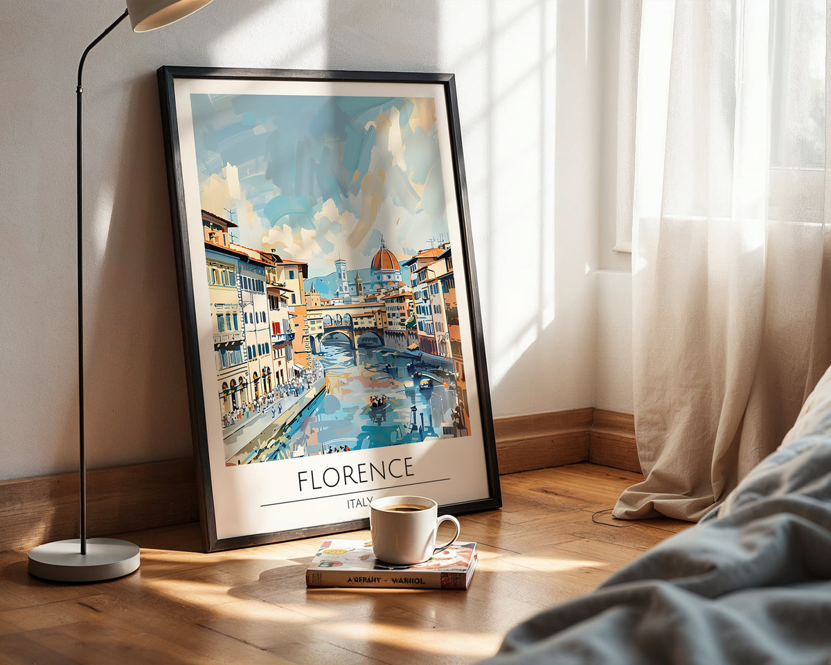 Mockup av Florence Riverside affisch på vägg – köp enkelt hos Bozetto i hög kvalitet
