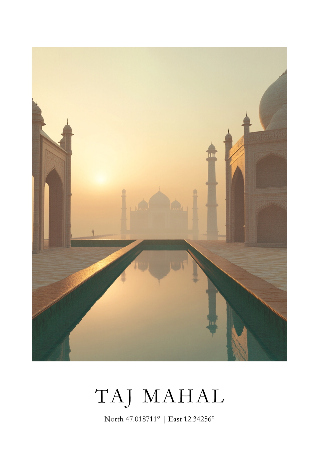 Taj Mahal Coordinates – affisch med snyggt motiv, köp enkelt hos Bozetto i flera storlekar