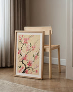 Cherry Blossom Branch affisch i minimalistiskt sovrum – köp enkelt hos Bozetto i hög kvalitet