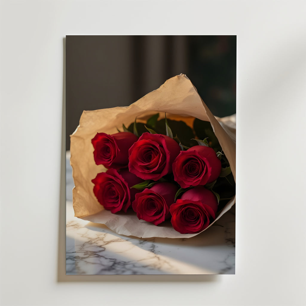 Red Rose Bouquet – stilfullt konsttryck från Bozetto, tryckt på matt finpapper i hög tryckkvalitet