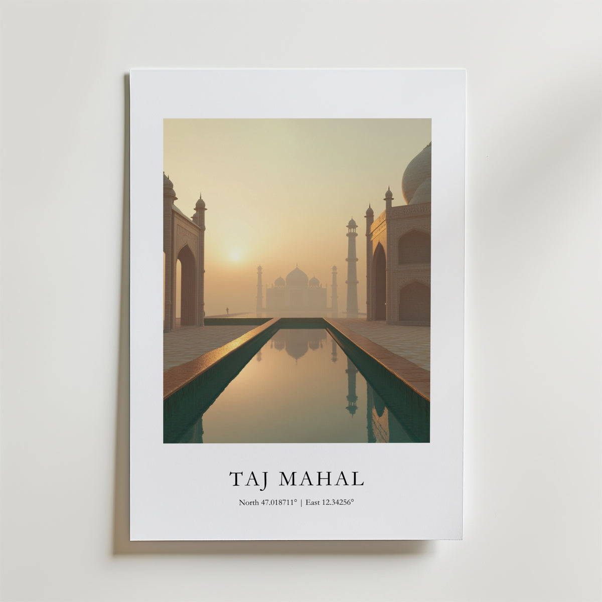 Taj Mahal Coordinates – stilfullt konsttryck från Bozetto, tryckt på matt finpapper