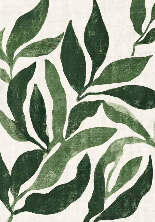 Green Botanical Leaf affisch på vit bakgrund – köp enkelt hos Bozetto i hög kvalitet