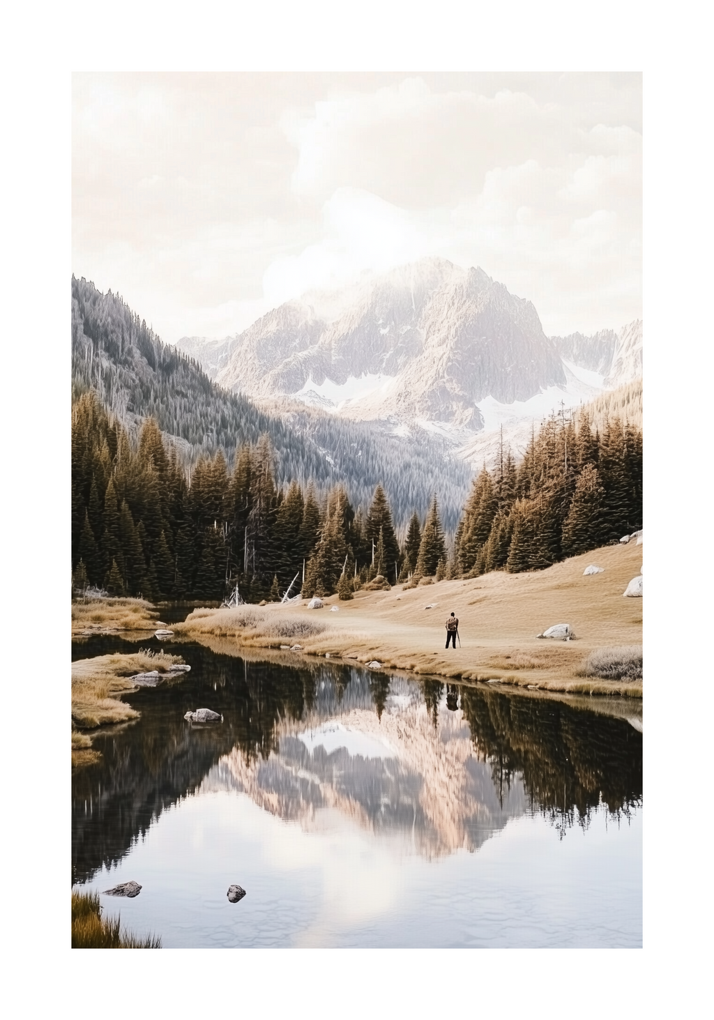 Mountain Lake Reflection poster visad rakt fram – Bozetto affisch i hög tryckkvalitet