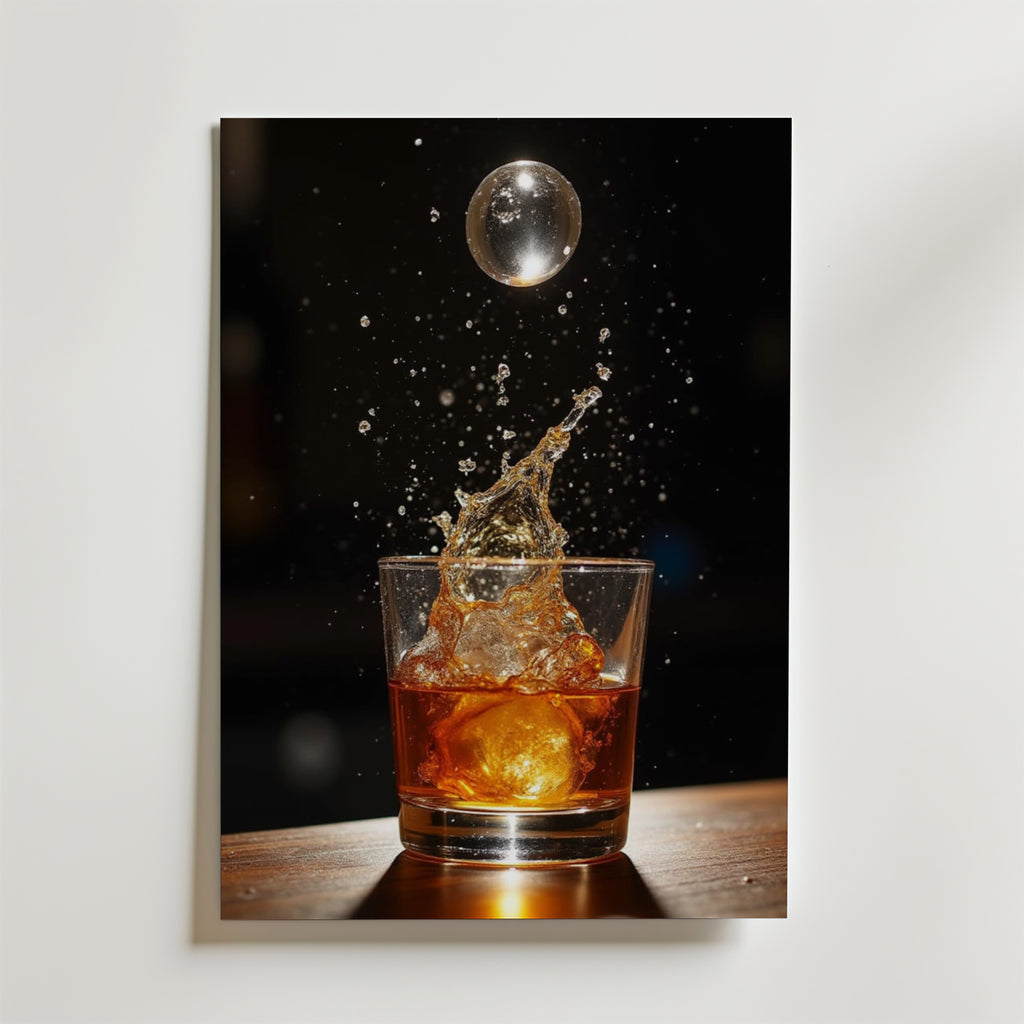 Whiskey Splash – stilfullt konsttryck från Bozetto, tryckt på matt finpapper i hög tryckkvalitet