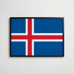 Iceland National Flag Poster i svart ram – stilren konsttryck som väggdekor från Bozetto