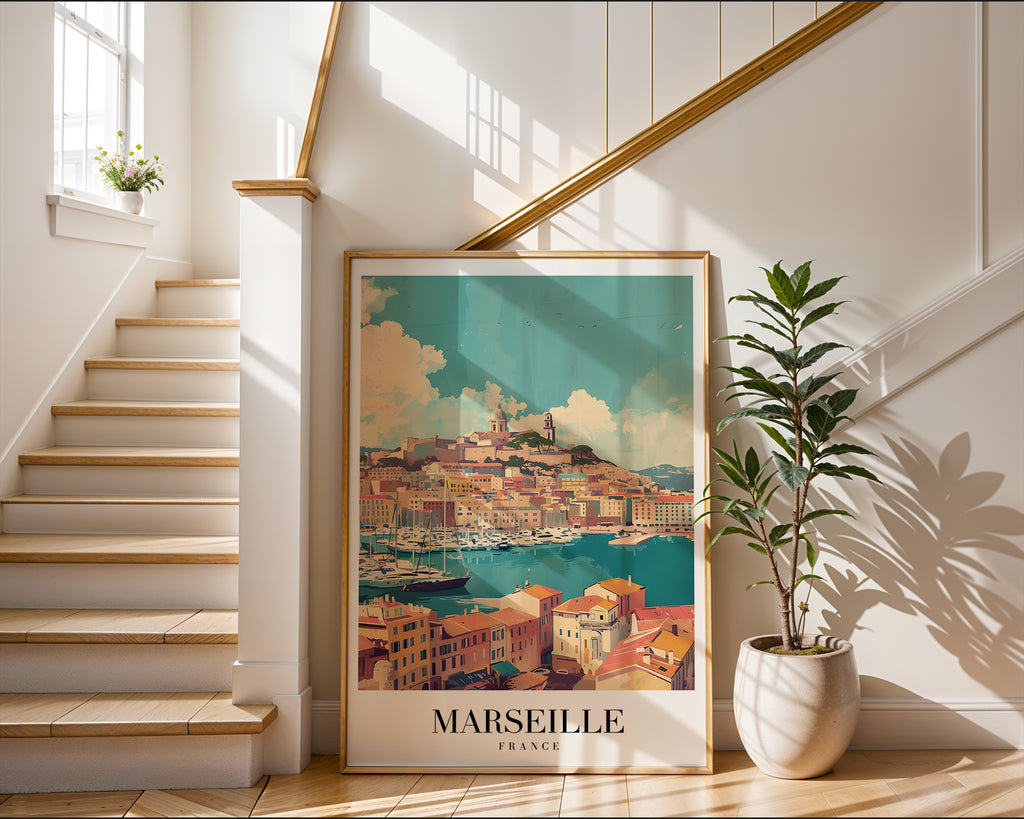 Väggmockup av Colors Of Marseille affisch på ljus vägg – Bozetto konsttryck – nr 5