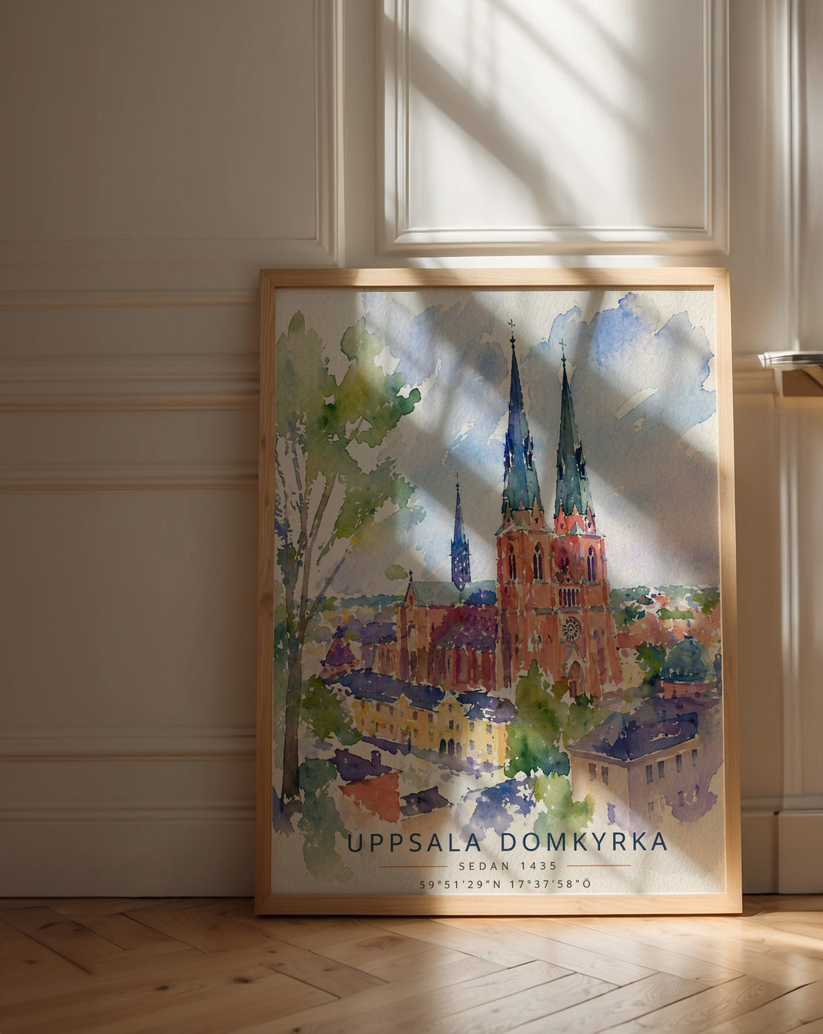Uppsala Domkyrka affisch i minimalistiskt sovrum – köp enkelt hos Bozetto i hög kvalitet
