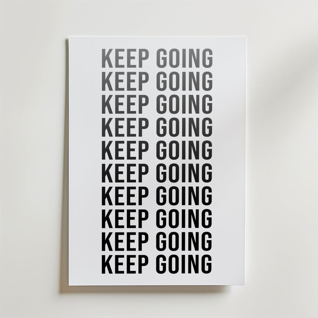 Storleksjämförelse för Keep Going Repetition affisch – Bozetto erbjuder flera format