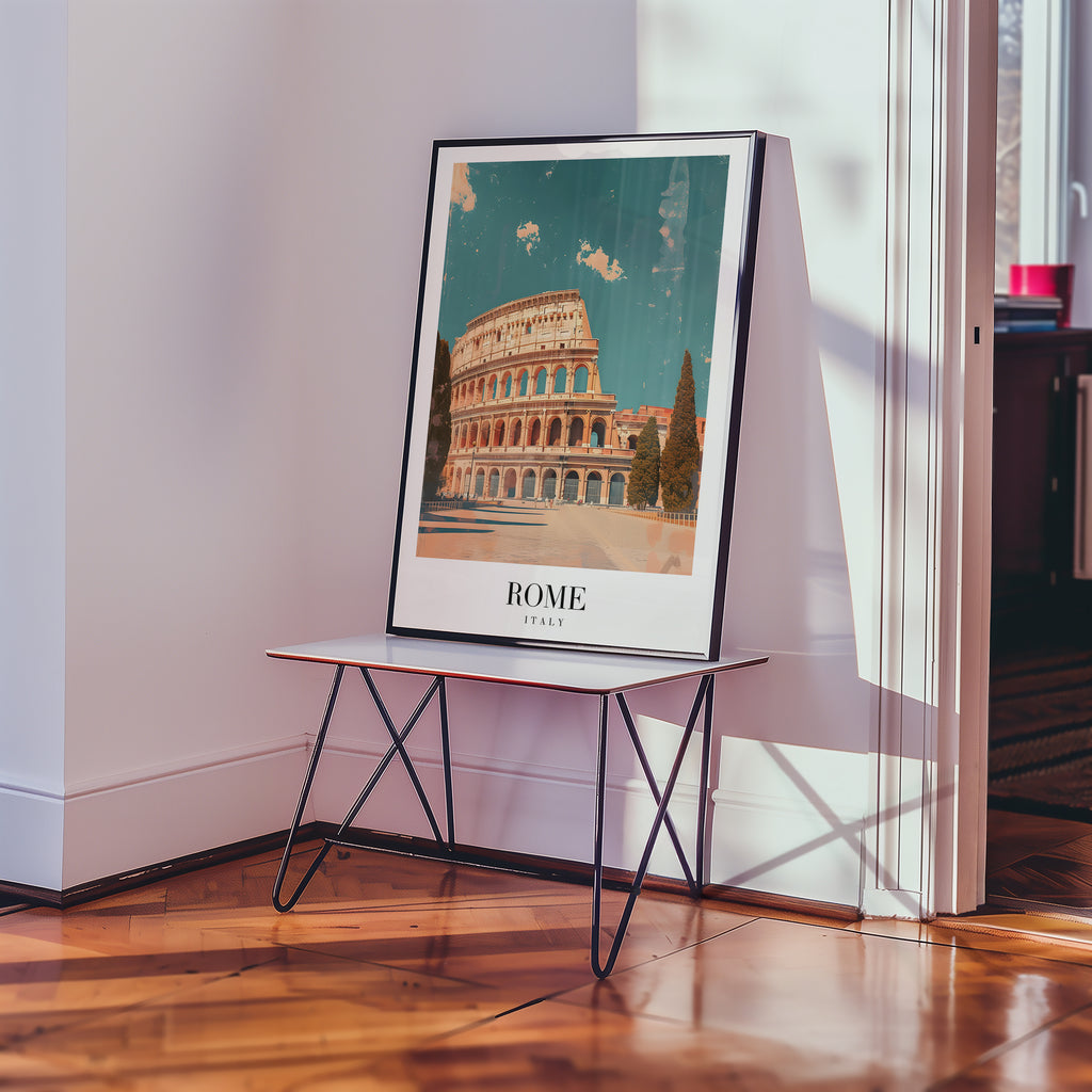 Väggmockup av The Colosseum affisch på ljus tegelvägg – Bozetto konsttryck i hög tryckkvalitet